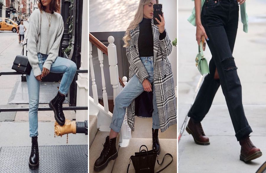شلوار جین مام استایل، بوت دکتر مارتینز و کیف دستی زنانه