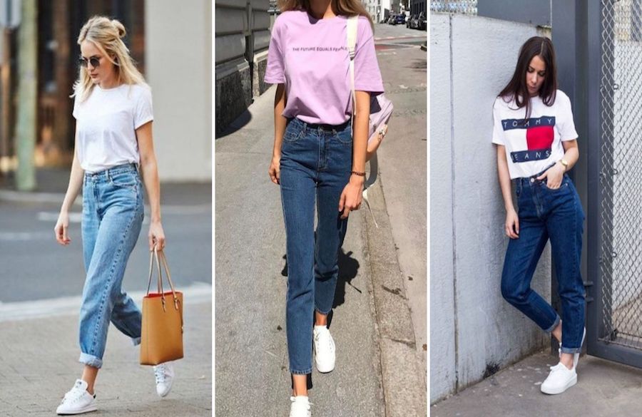 شلوار جین مام استایل، تیشرت و اکسسوری سبک دخترانه