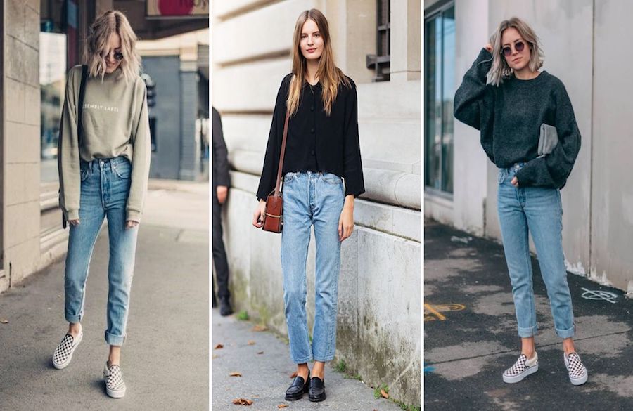 شلوار جین مام استایل، پیراهنی با آستین گشاد و کتانی سادهی بدون بند