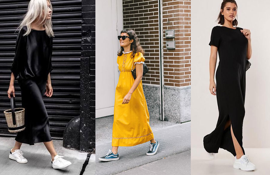 کفش کتانی و پیراهن ماکسی