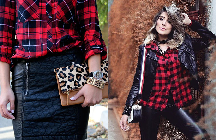 پیراهن چهارخانه با چرم