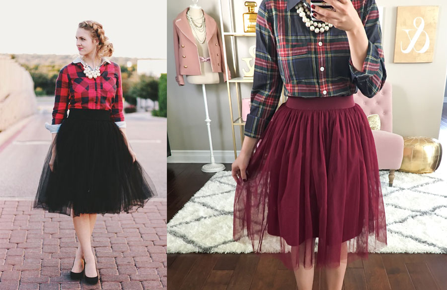 پیراهن چهارخانه و دامن توری