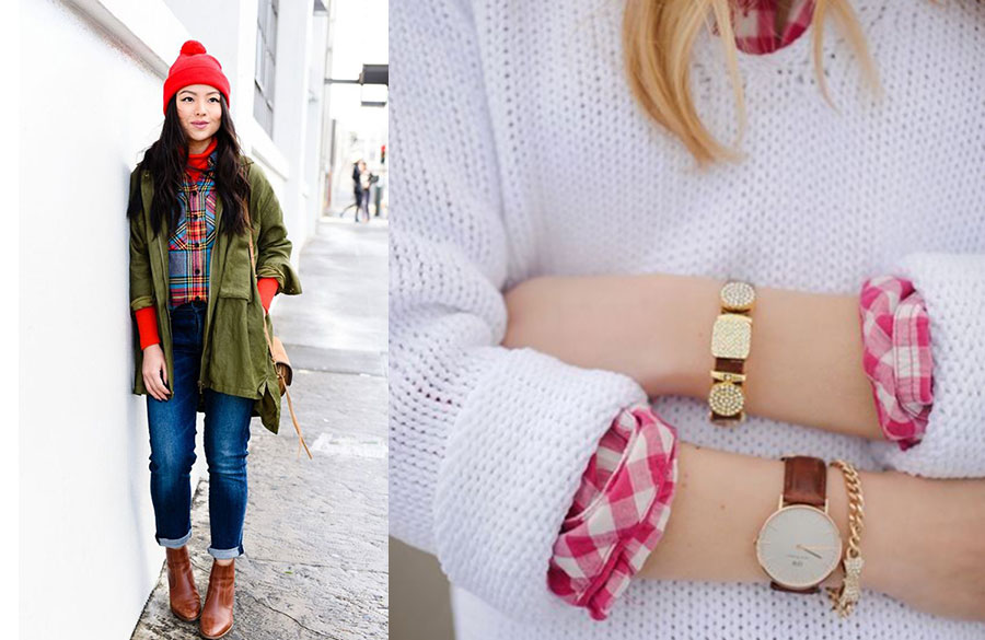 لایه بندی پیراهن چهارخانه برای زمستان