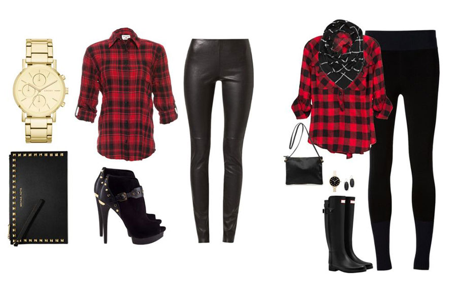 پیراهن چهارخانه با آیتمهای چرم