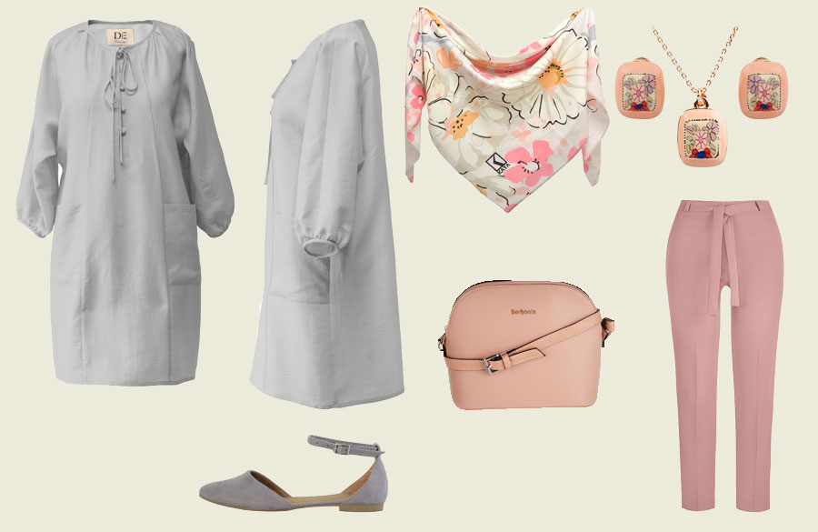 ست بهاره صورتی و طوسی