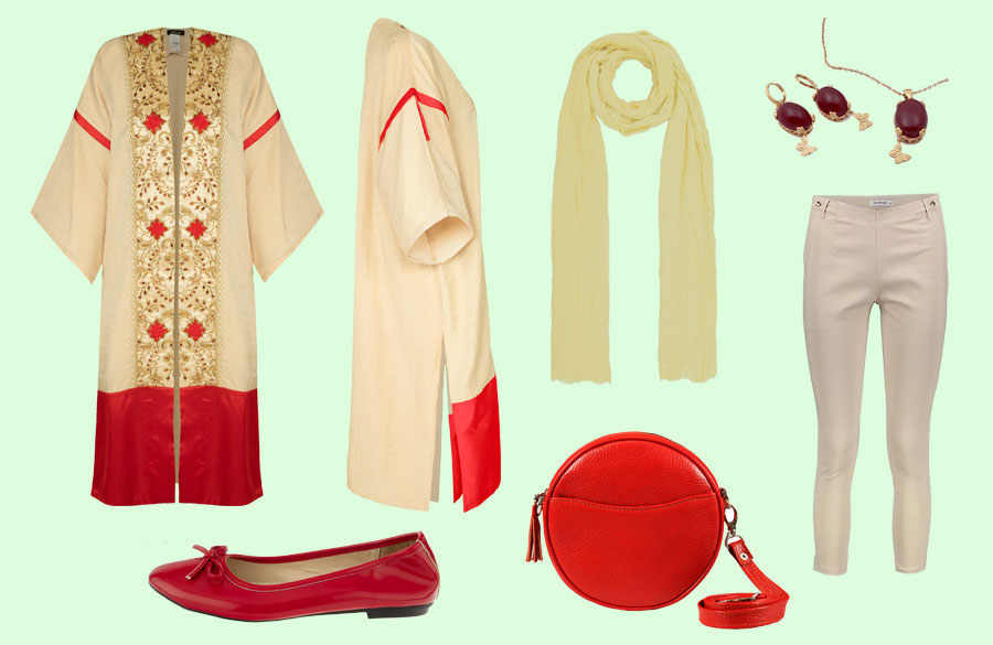 ست بهاره قرمز و کرم