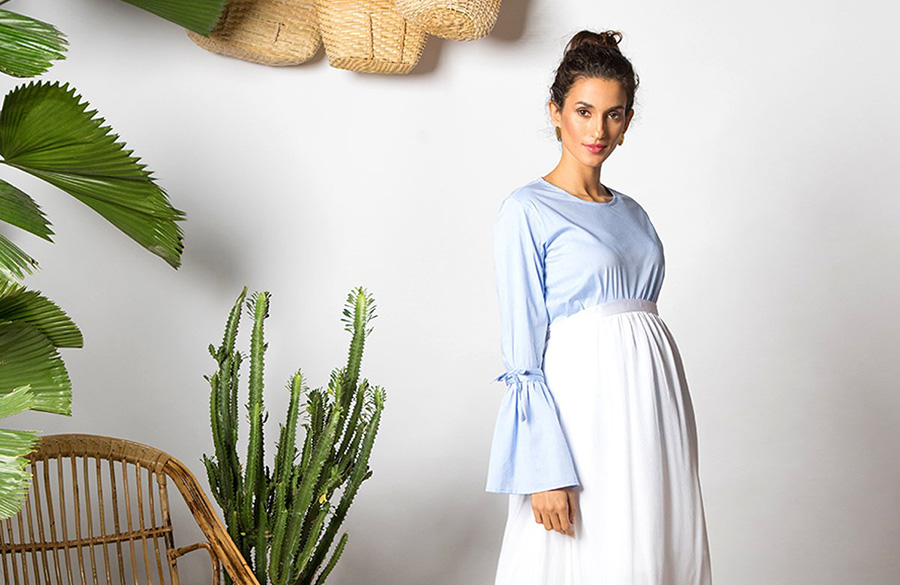 لباس بارداری تابستانی آبی و سفید