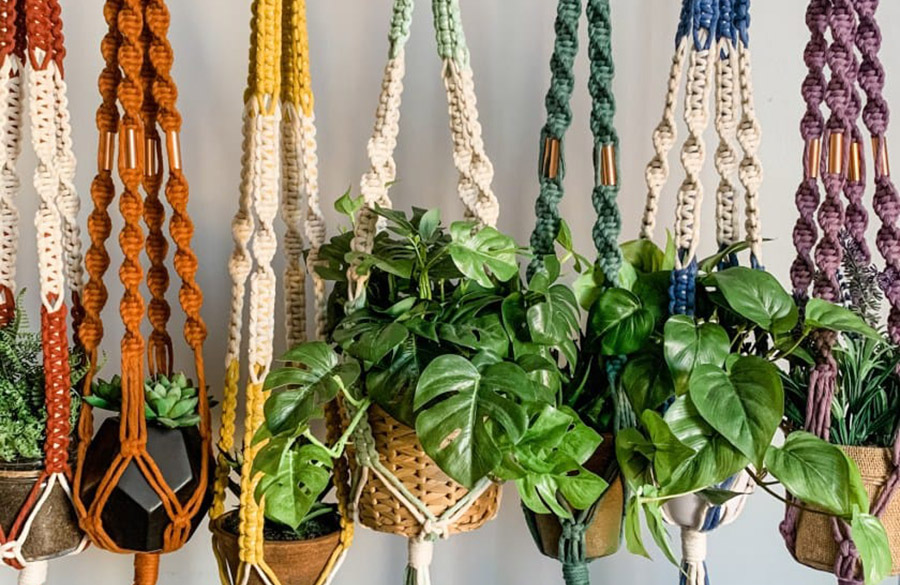 آویز گلدان با مکرومه بافی