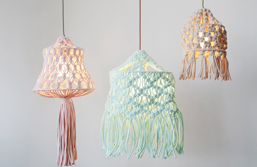 لوستر با هنر مکرومه بافی