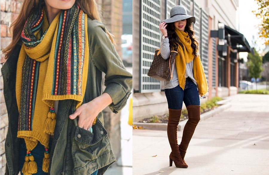 استایل با شال خردلی