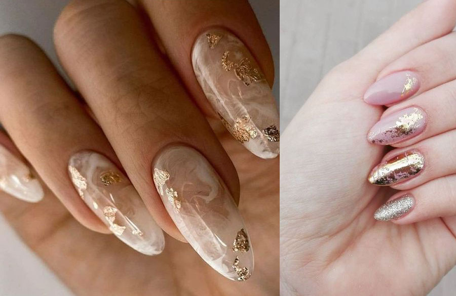 طراحی ناخن با تکه های طلایی