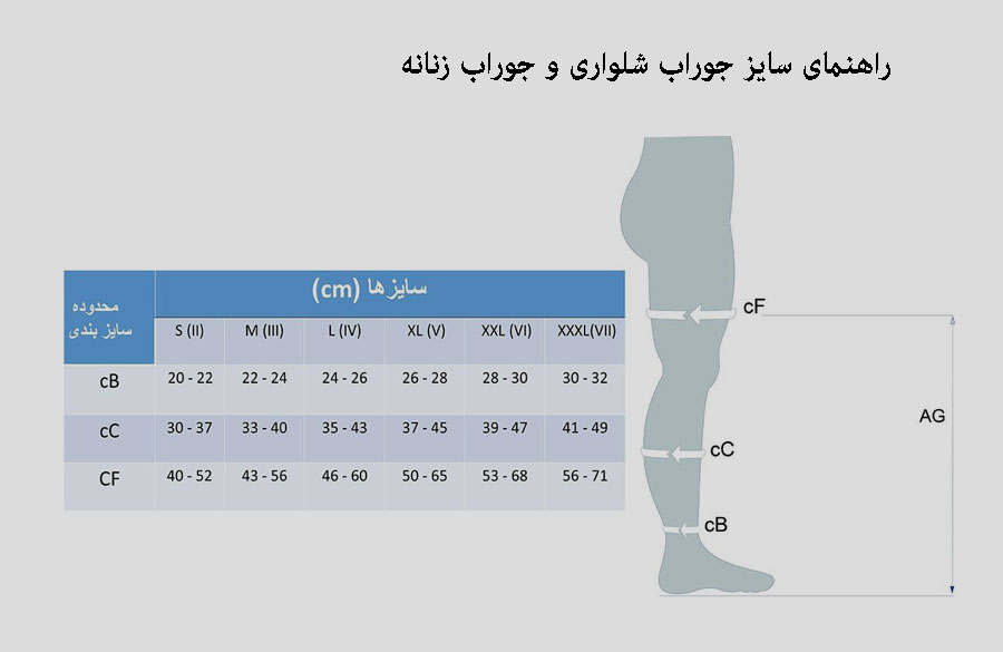راهنمای سایز جوراب شلواری