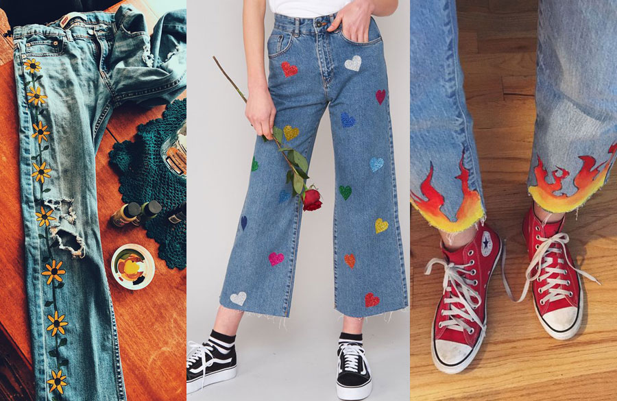 نقاشی بر روی شلوار جین