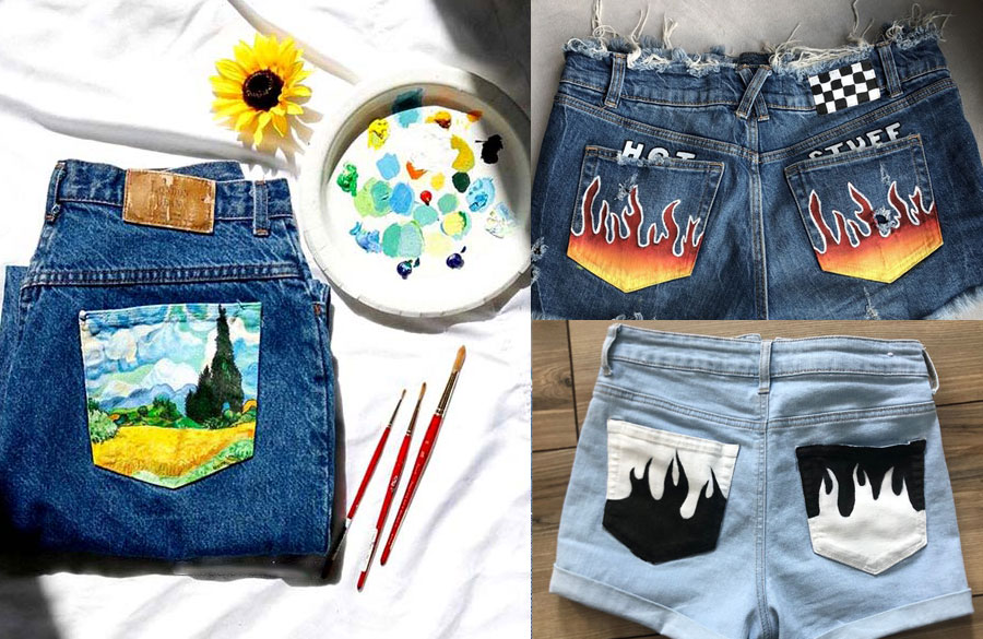 نقاشی بر روی شلوار جین