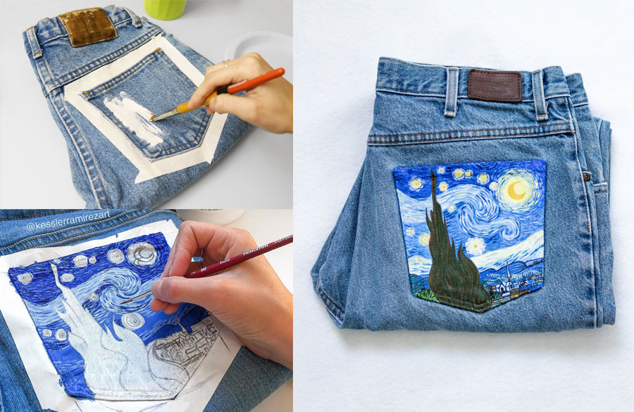 نقاشی بر روی شلوار جین