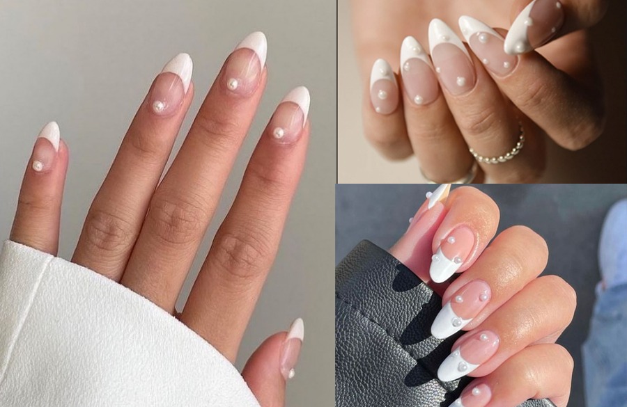 فرنچ ناخن سفید مرواریدی