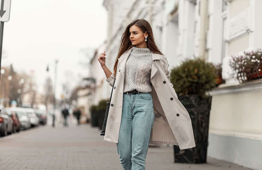 Áo khoác len và quần ống rộng